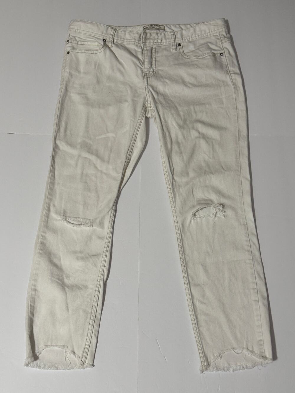 Free People White Distressed Jeans, Size 29